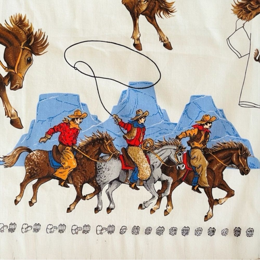 Vintage Western Rodeo Cowboy Bronco Appliqué Fabric Panel - Picture 7 of 15